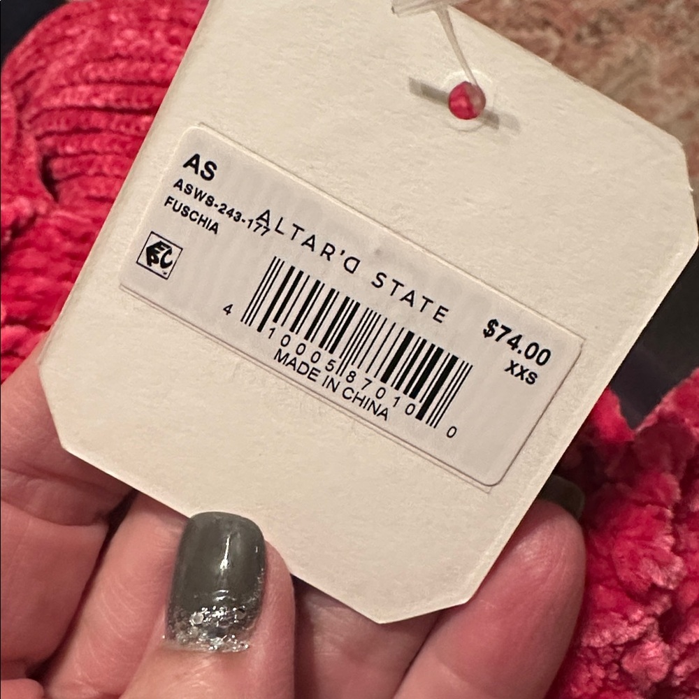 Altar’d State Hot Pink Cropped Chenille Turtleneck Sweater oversized & NWT - Picture 6 of 8
